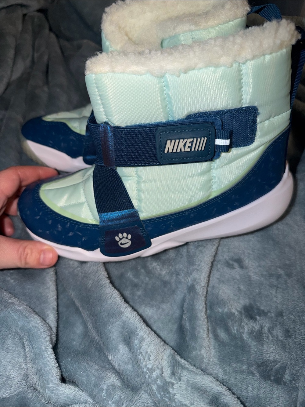 Nike Kids Mint Green and Navy Winter Boot with Shearling Lining